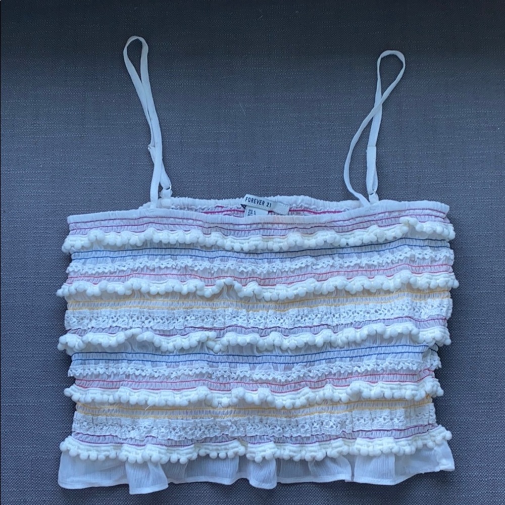 white pom pom top